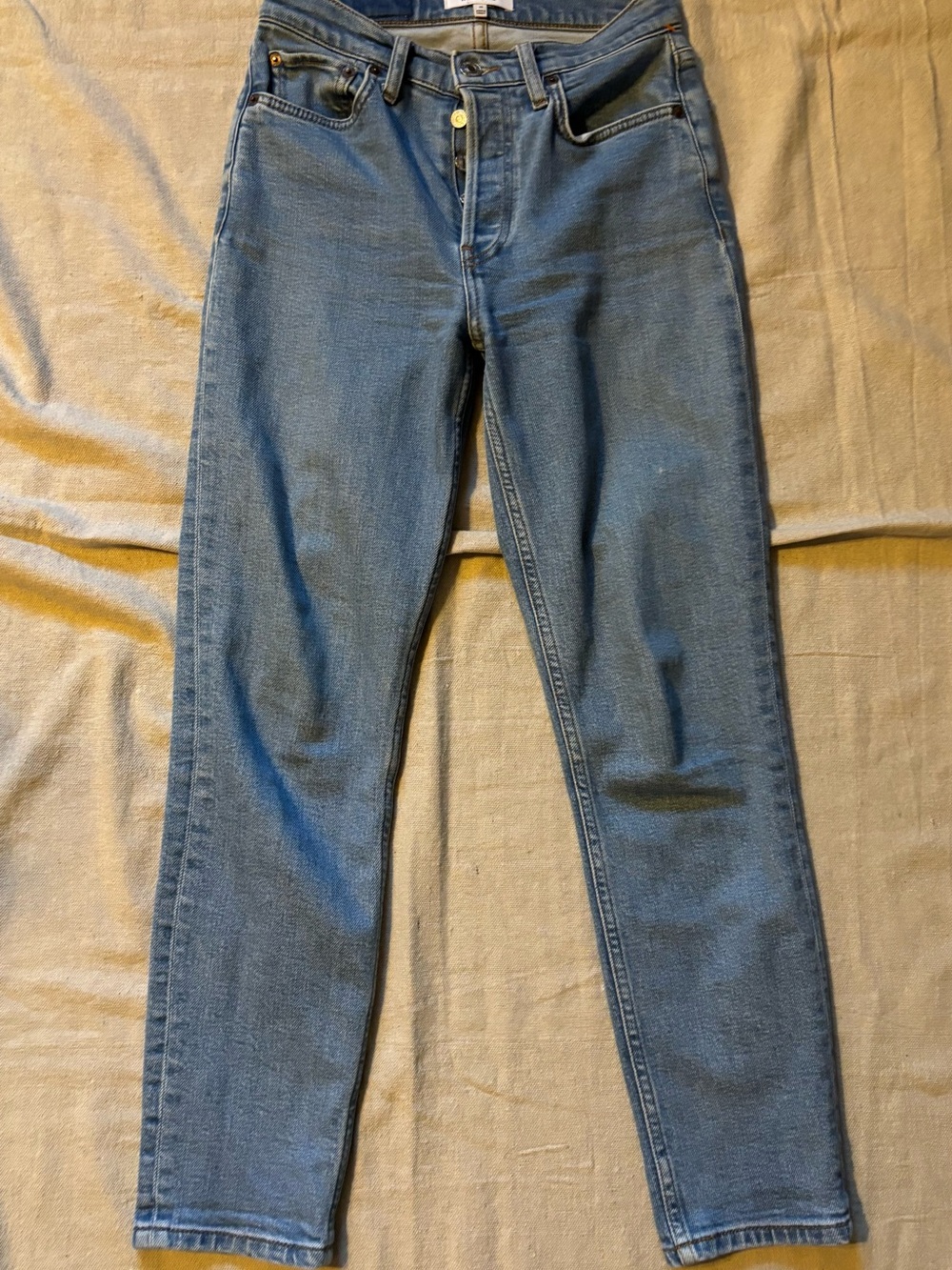RE/DONE High Rise Ankle Crop Skinny Jeans Medium Wash Blue Size 26